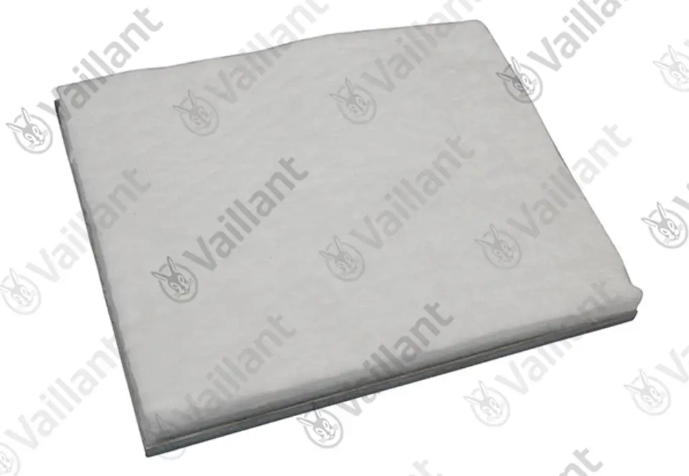 Vaillant Brennraumplatte in rechteckiger Form, weiß, auf flacher Oberfläche liegend. Klar erkennbare Marke und einfache Struktur ohne zusätzliche Details.